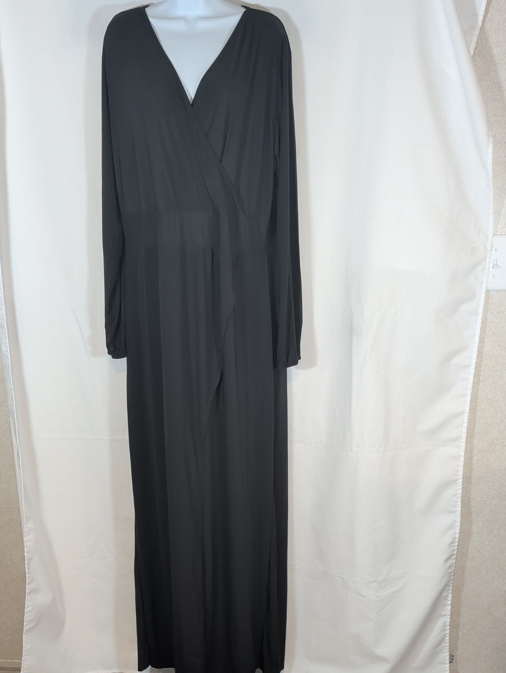 Boohoo Black Long Sleeve Wrap-Front Maxi Dress